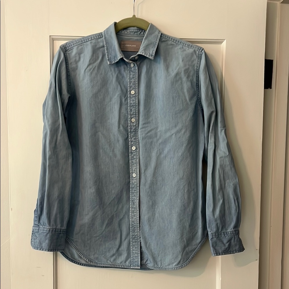 Everlane Blue Chambray Denim Button Down Shirt Oversized Fit